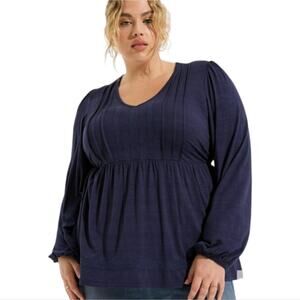 Torrid Purple Slub V-Neck Lace Inset Pintuck Babydoll Top Comfy Cozy Plus Size 3